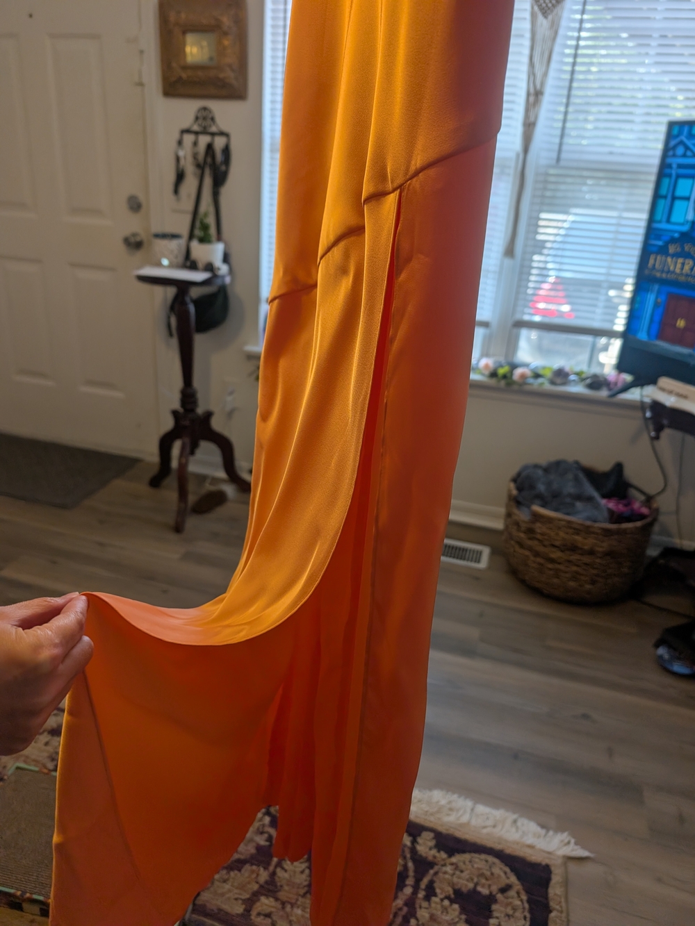 Birdy Grey Orange Satin Maxi Dress with Side Slit